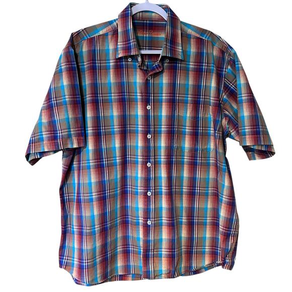 Forsyth Of Canada Mens Shirt Short Sleeve Non-Iron XL Purple/Orange Plaid Preppy - Picture 2 of 9